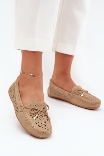 Ladies moccasins with perforated pattern and lacing Khaki Mirisa 2