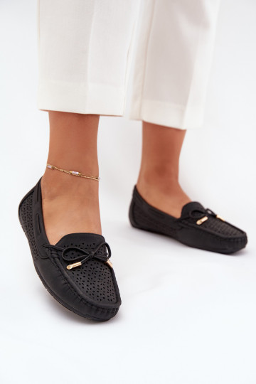 Women's Moccasins With Perforated Pattern And Lacing Black Mirisa 2