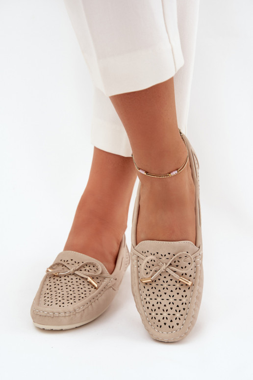 Women's moccasins with perforated pattern and lacing beige Mirisa Women's moccasins with perforated pattern and lacing beige Mirisa