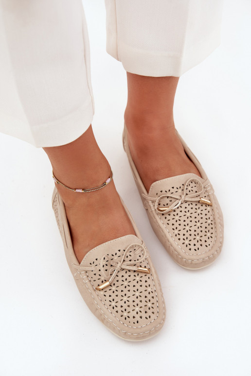 Women's moccasins with perforated pattern and lacing beige Mirisa Women's moccasins with perforated pattern and lacing beige Mirisa