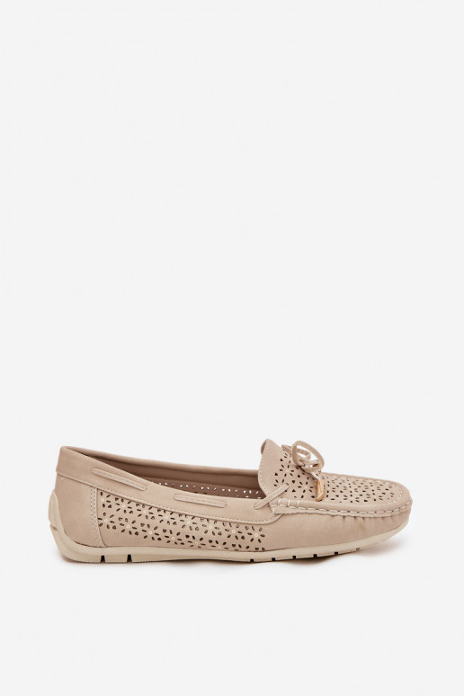Women's moccasins with perforated pattern and lacing beige Mirisa Women's moccasins with perforated pattern and lacing beige Mirisa