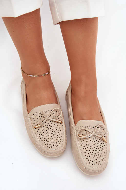 Women's moccasins with perforated pattern and lacing beige Mirisa Women's moccasins with perforated pattern and lacing beige Mirisa