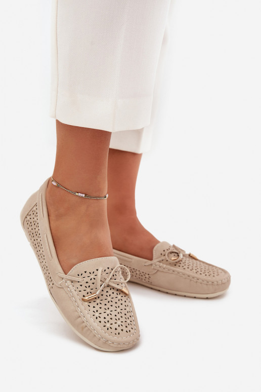 Women's moccasins with perforated pattern and lacing beige Mirisa Women's moccasins with perforated pattern and lacing beige Mirisa