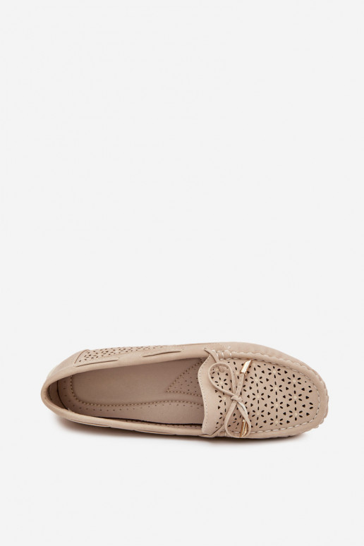 Women's moccasins with perforated pattern and lacing beige Mirisa Women's moccasins with perforated pattern and lacing beige Mirisa