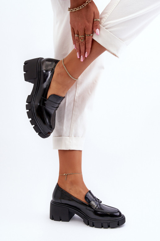 Mokasyny Damskie Na Masywnym Obcasie Big Star NN274055 Czarne