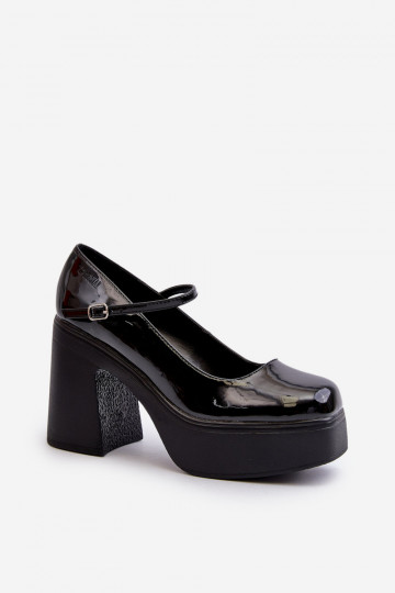 Women's Patent Leather Platform and Block Heel Shoes Big Star NN274004 Black 2