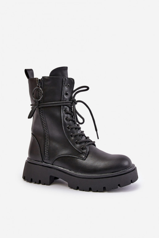 Warm women worker boots made of eco leather black Nealandra Warm women worker boots made of eco leather black Nealandra