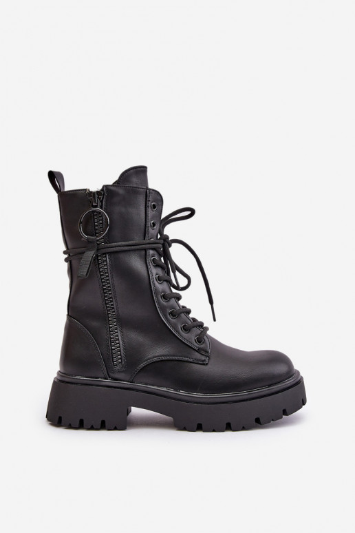 Warm women worker boots made of eco leather black Nealandra Warm women worker boots made of eco leather black Nealandra