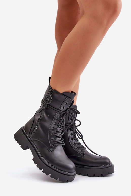 Warm women worker boots made of eco leather black Nealandra Warm women worker boots made of eco leather black Nealandra