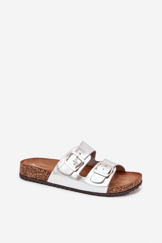Women's Cork Platform Slippers With Buckles Silver Vesina Women's Cork Platform Slippers With Buckles Silver Vesina