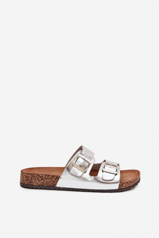 Women's Cork Platform Slippers With Buckles Silver Vesina Women's Cork Platform Slippers With Buckles Silver Vesina