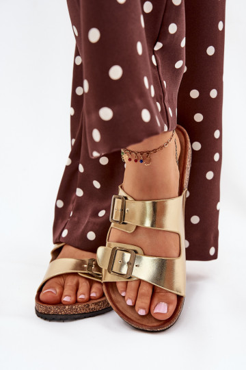 Women's sandals on cork platform with buckles golden Vesina 2