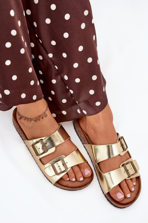 Women's sandals on cork platform with buckles golden Vesina