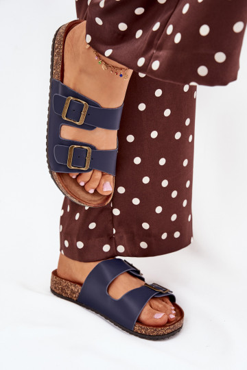 Women's cork platform sandals with buckles navy Vesina