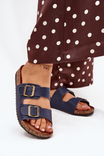 Women's cork platform sandals with buckles navy Vesina 2