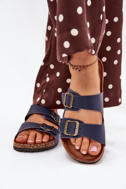 Women's cork platform sandals with buckles navy Vesina Women's cork platform sandals with buckles navy Vesina