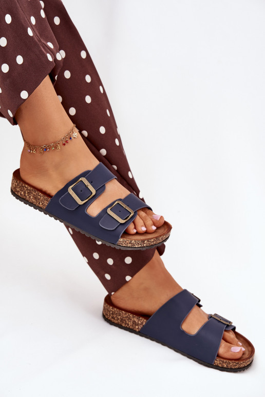 Women's cork platform sandals with buckles navy Vesina Women's cork platform sandals with buckles navy Vesina