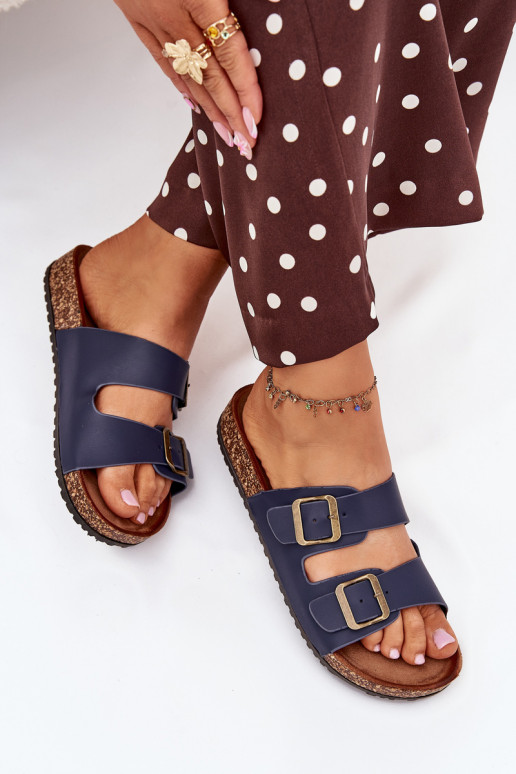 Women's cork platform sandals with buckles navy Vesina Women's cork platform sandals with buckles navy Vesina