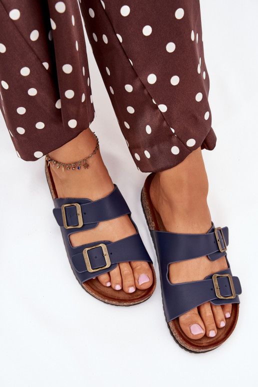 Women's cork platform sandals with buckles navy Vesina Women's cork platform sandals with buckles navy Vesina