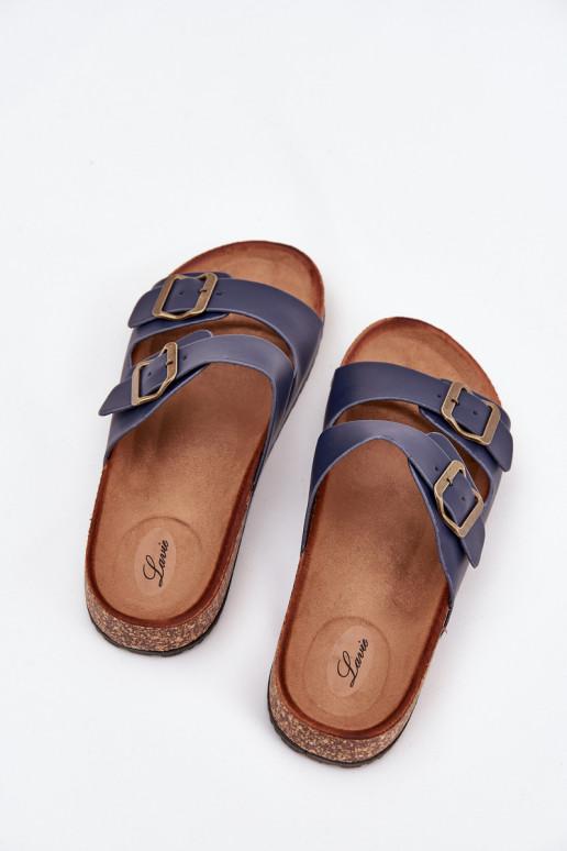 Women's cork platform sandals with buckles navy Vesina Women's cork platform sandals with buckles navy Vesina