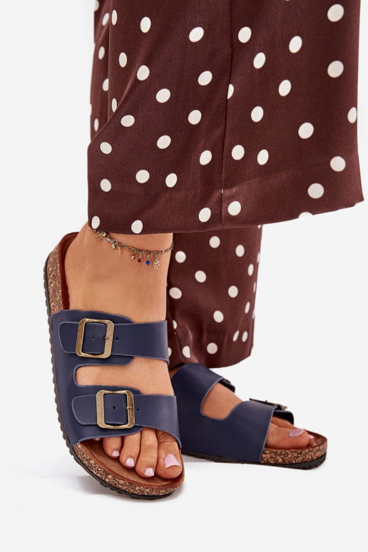 Women's cork platform sandals with buckles navy Vesina Women's cork platform sandals with buckles navy Vesina