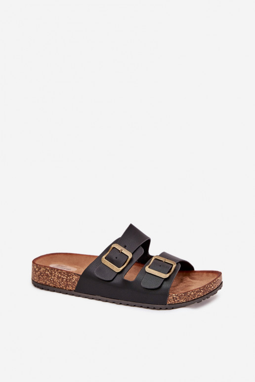 Women's Flip Flops On Cork Platform With Buckles Black Vesina Women's Flip Flops On Cork Platform With Buckles Black Vesina