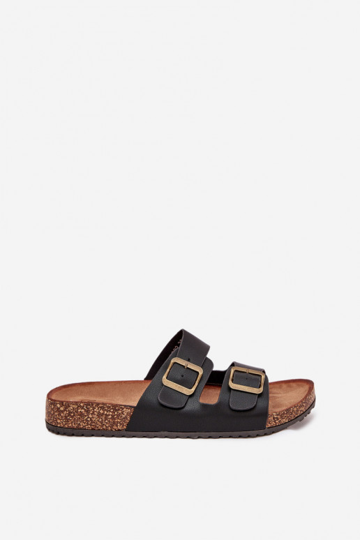 Women's Flip Flops On Cork Platform With Buckles Black Vesina Women's Flip Flops On Cork Platform With Buckles Black Vesina