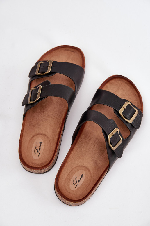 Women's Flip Flops On Cork Platform With Buckles Black Vesina Women's Flip Flops On Cork Platform With Buckles Black Vesina