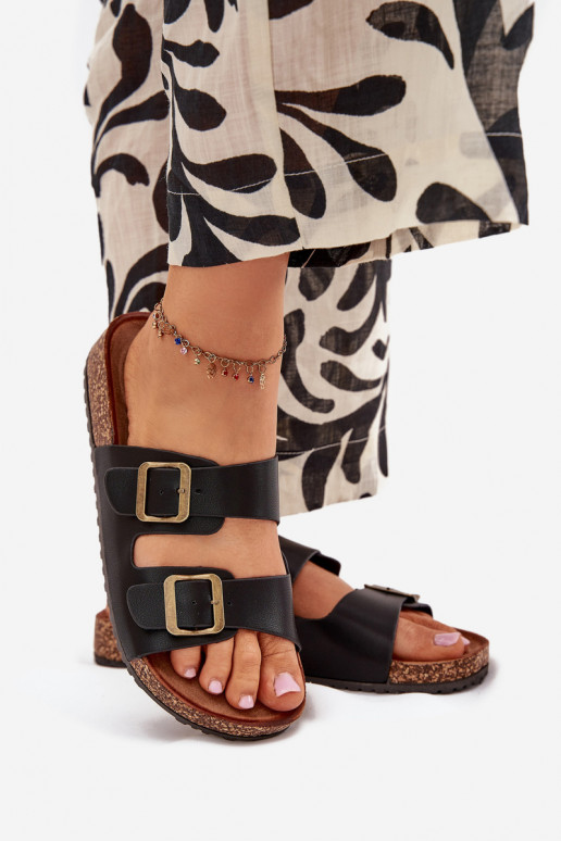 Women's Flip Flops On Cork Platform With Buckles Black Vesina Women's Flip Flops On Cork Platform With Buckles Black Vesina