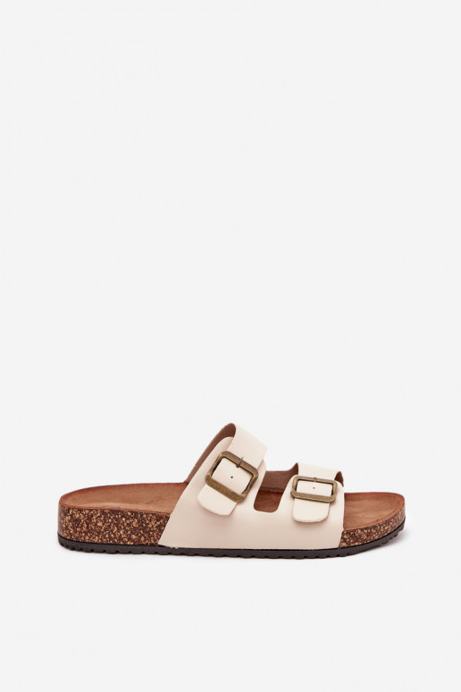 Women's Cork Platform Slippers With Buckles Beige Vesina Women's Cork Platform Slippers With Buckles Beige Vesina