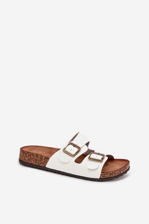 Women's Cork Platform Slippers With Buckles White Vesina Women's Cork Platform Slippers With Buckles White Vesina