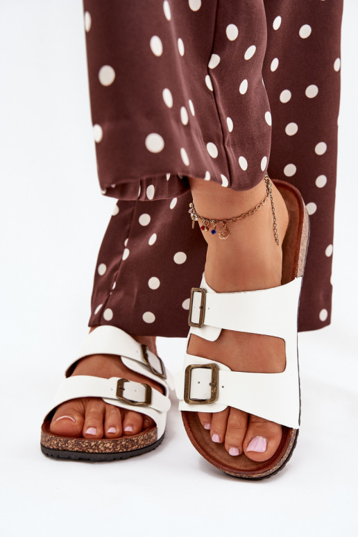 Women's Cork Platform Slippers With Buckles White Vesina Women's Cork Platform Slippers With Buckles White Vesina