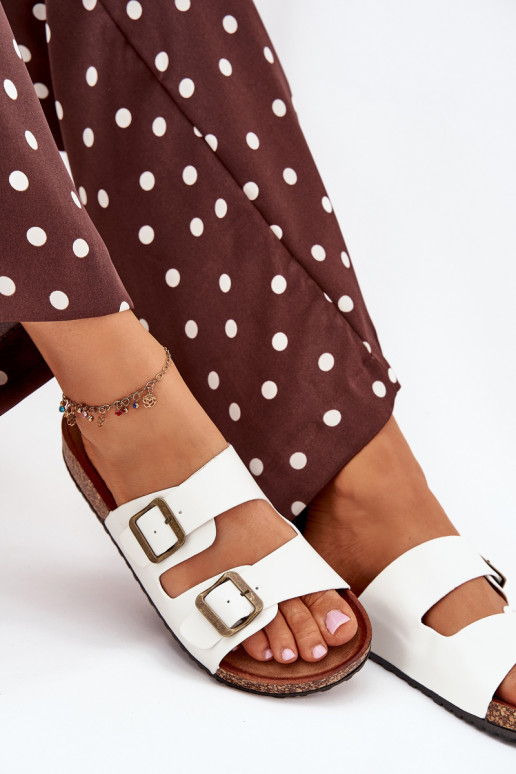 Women's Cork Platform Slippers With Buckles White Vesina Women's Cork Platform Slippers With Buckles White Vesina