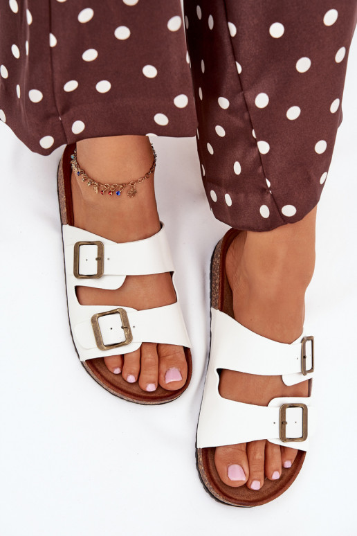 Women's Cork Platform Slippers With Buckles White Vesina Women's Cork Platform Slippers With Buckles White Vesina