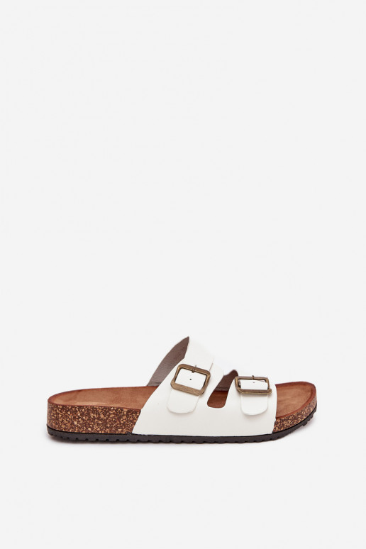 Women's Cork Platform Slippers With Buckles White Vesina Women's Cork Platform Slippers With Buckles White Vesina