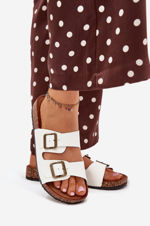 Women's Cork Platform Slippers With Buckles White Vesina Women's Cork Platform Slippers With Buckles White Vesina