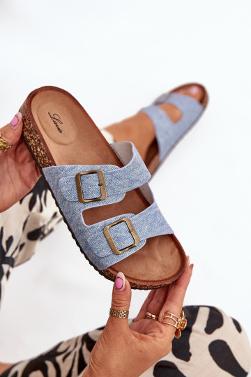 Damskie Klapki Na Korkowej PlatformiewithKlamrami Jasny Jeans Vesina