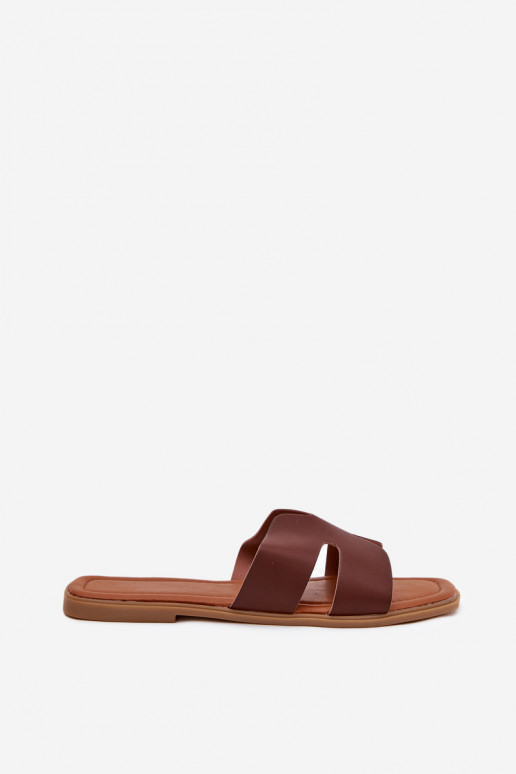 Women's Flat Sandals With Cutouts Dark Brown Salyra Women's Flat Sandals With Cutouts Dark Brown Salyra