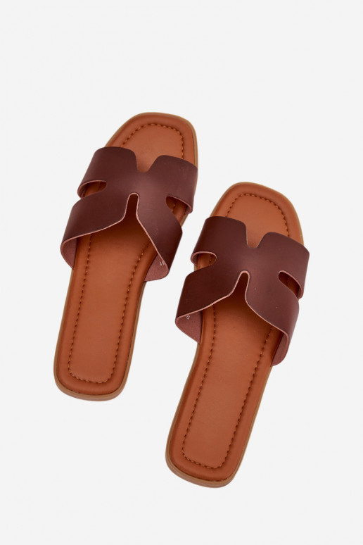 Women's Flat Sandals With Cutouts Dark Brown Salyra Women's Flat Sandals With Cutouts Dark Brown Salyra
