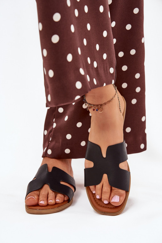 Women's Flat Sandals With Cutouts Black Salyra Women's Flat Sandals With Cutouts Black Salyra
