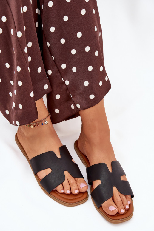 Women's Flat Sandals With Cutouts Black Salyra Women's Flat Sandals With Cutouts Black Salyra