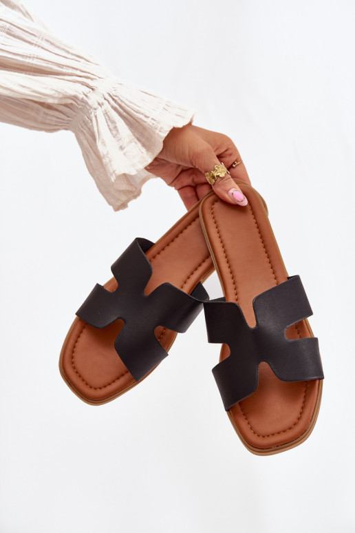 Women's Flat Sandals With Cutouts Black Salyra Women's Flat Sandals With Cutouts Black Salyra