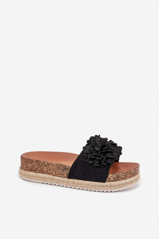 Women's Platform Slippers With Decorative Flowers Black Tessara Women's Platform Slippers With Decorative Flowers Black Tessara