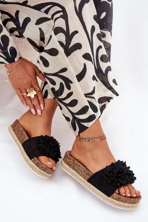 Women's Platform Slippers With Decorative Flowers Black Tessara Women's Platform Slippers With Decorative Flowers Black Tessara