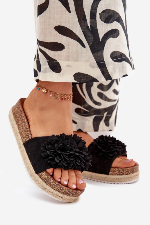 Women's Platform Slippers With Decorative Flowers Black Tessara Women's Platform Slippers With Decorative Flowers Black Tessara