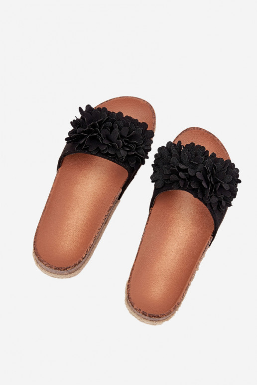 Women's Platform Slippers With Decorative Flowers Black Tessara Women's Platform Slippers With Decorative Flowers Black Tessara