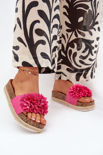 Womens platform sandals with decorative flowers fuchsia Tessara 2