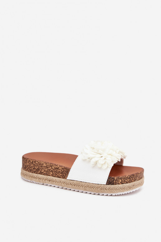 Womens Platform Slippers With Decorative Flowers White Tessara Womens Platform Slippers With Decorative Flowers White Tessara
