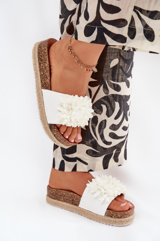 Womens Platform Slippers With Decorative Flowers White Tessara Womens Platform Slippers With Decorative Flowers White Tessara
