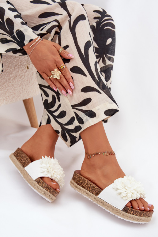 Womens Platform Slippers With Decorative Flowers White Tessara Womens Platform Slippers With Decorative Flowers White Tessara